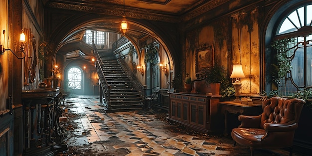 Photo a steampunk mansion in the style of old victorian buildings