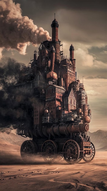 Photo the steampunk odyssey journey of a mobile metropolis