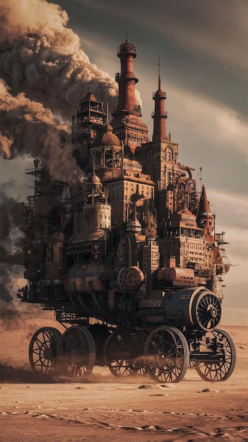 Photo the steampunk odyssey journey of a mobile metropolis