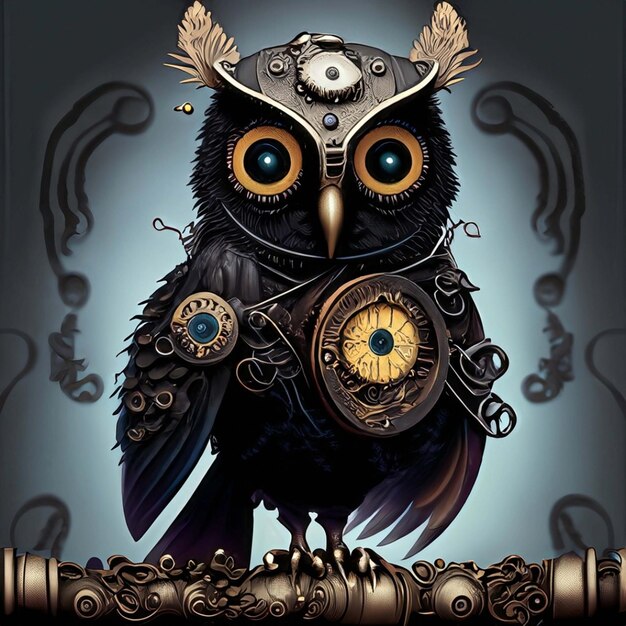 steampunk owl created using AI Generative Technology