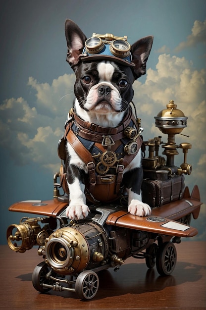 Steampunk pilot boston terrier