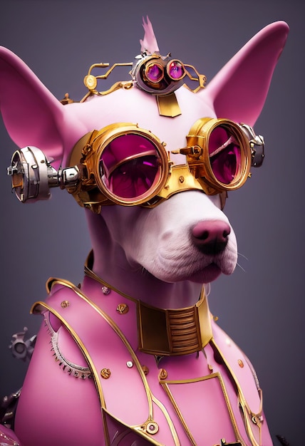 Steampunk pink dog with glasses