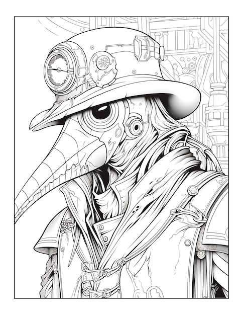 Photo steampunk plague doctor coloring pages