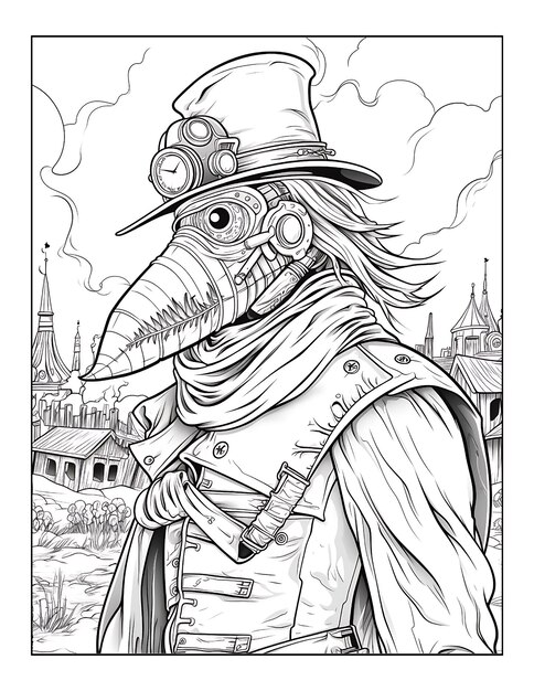 Photo steampunk plague doctor coloring pages