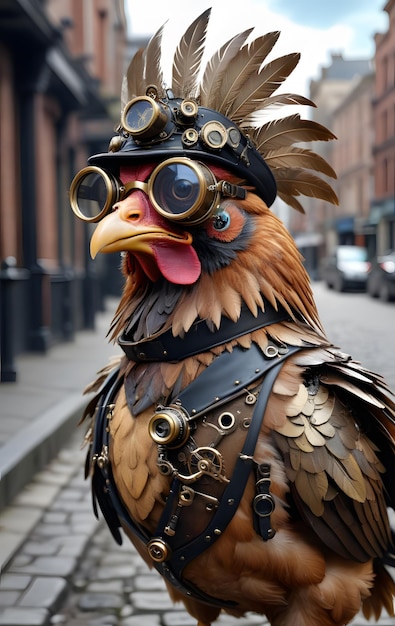 Steampunk Rooster in Urban Setting