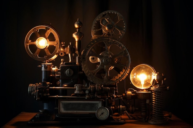 Steampunk style movie gear in victorian inetrior Generative AI