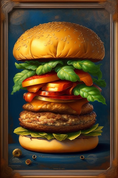 Steampunk Van Gogh style rustic retro hamburger