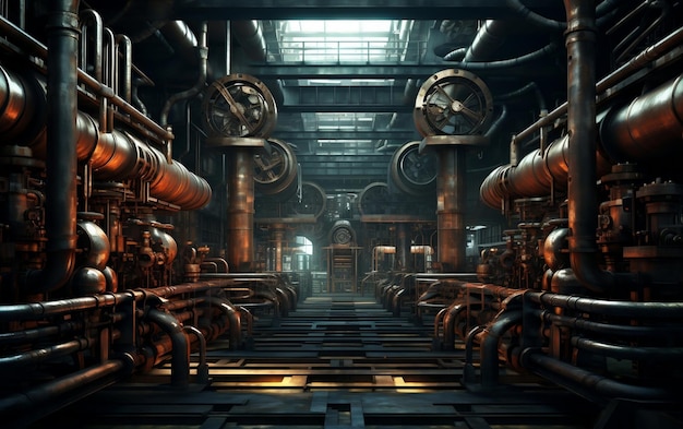 SteampunkStyle Futuristic Factory with Abundant Pipes AI