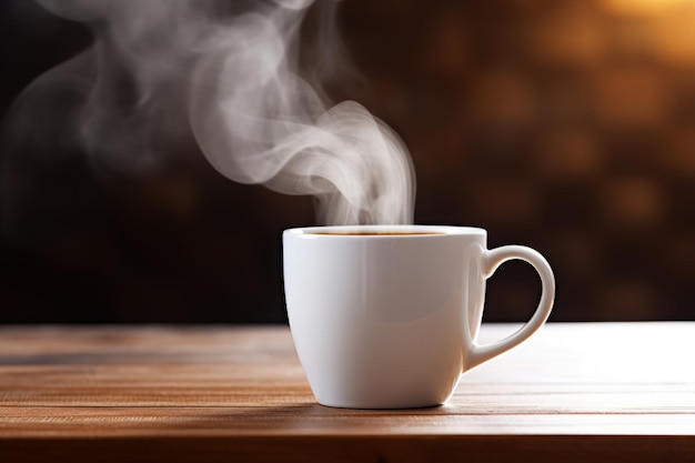 Steamy Morning Brew Inviting Scene of Freshly Brewed Coffee in Mug on Desk