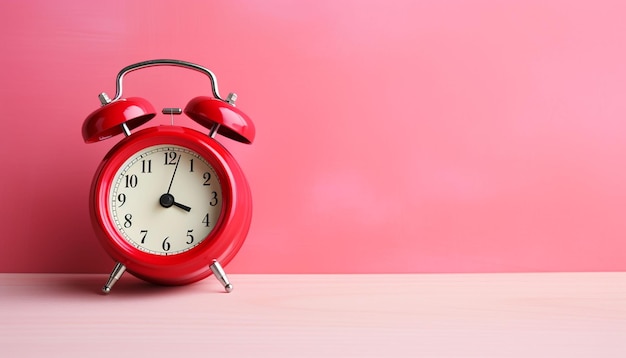 steel alarm clock in the form of a heart with a red heart on a pink wooden table