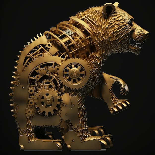 Steel bear Bear from complex mechanisms on a black background 3d illustration