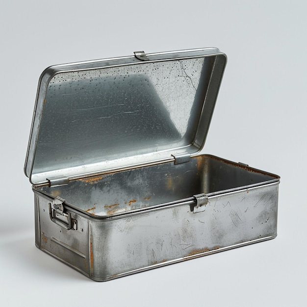 a steel box with an open lid