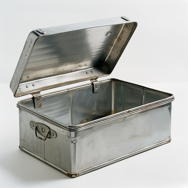 a steel box with an open lid