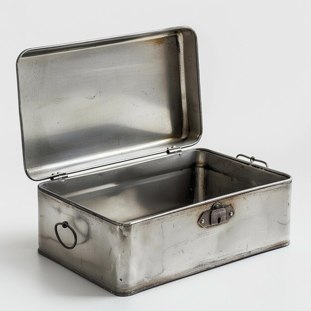 a steel box with an open lid