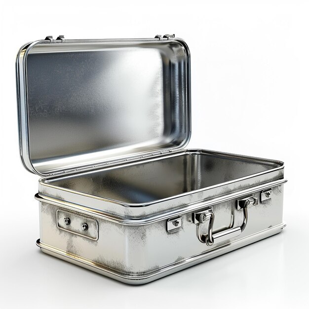 a steel box with an open lid