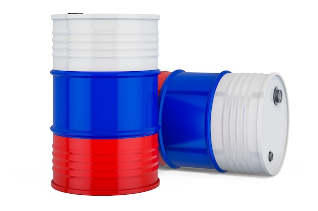 Steel drum barrel with Russian flag 3D rendering