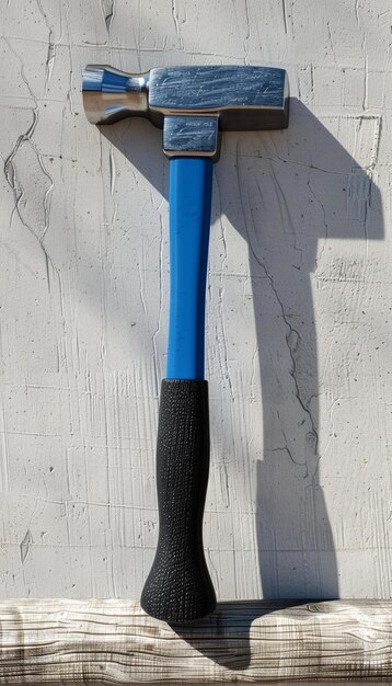 Photo a steel hammer with a blue handle and black