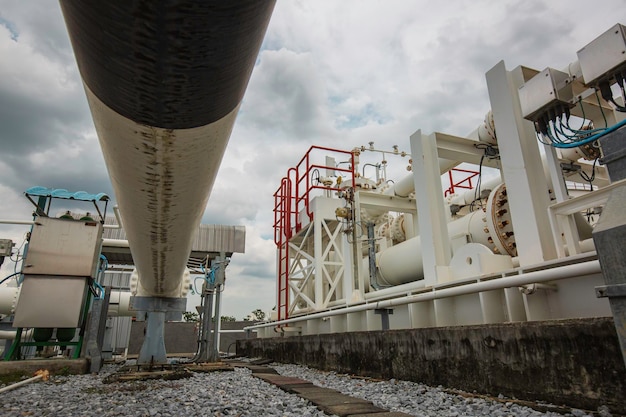 Steel long pipes and pipe elbow in station oil factory during refinery Petrochemistry industry