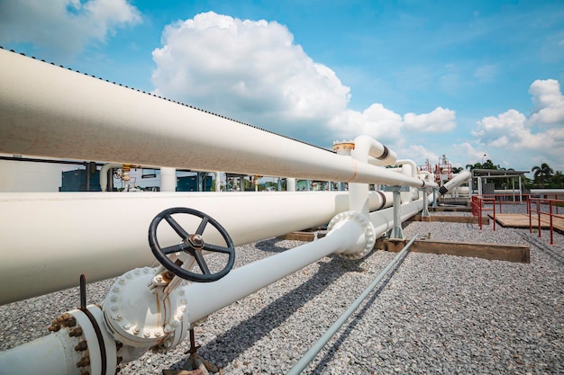 Steel long pipes and pipe elbow in station oil factory during refinery Petrochemistry industry