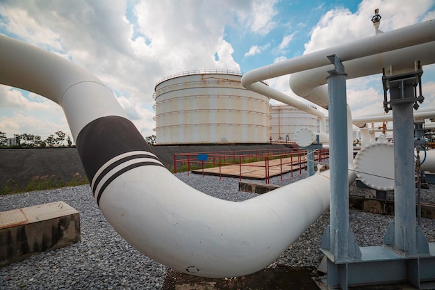 Steel long pipes and pipe elbow in station oil factory during refinery Petrochemistry industry