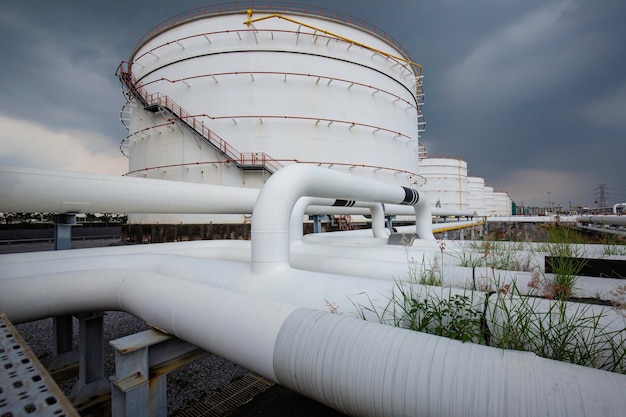 Steel long pipes and pipe elbow in station oil factory during refinery Petrochemistry industry