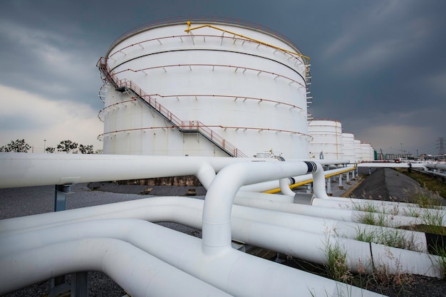 Steel long pipes and pipe elbow in station oil factory during refinery Petrochemistry industry