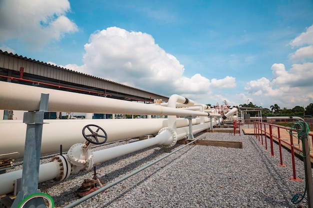 Steel long pipes and pipe elbow in station oil factory during refinery Petrochemistry industry