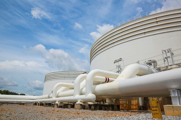 Steel long pipes and pipe elbow in station tank oil factory during refinery Petrochemistry industry