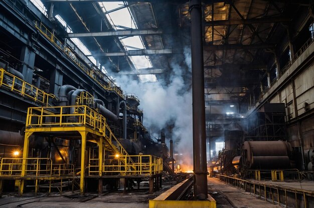 Photo steel manufacturing plant with heavy smoke