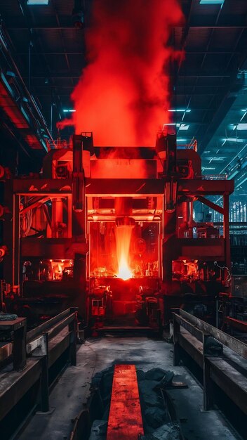 Photo steel plant workshop red molten steel huge machines