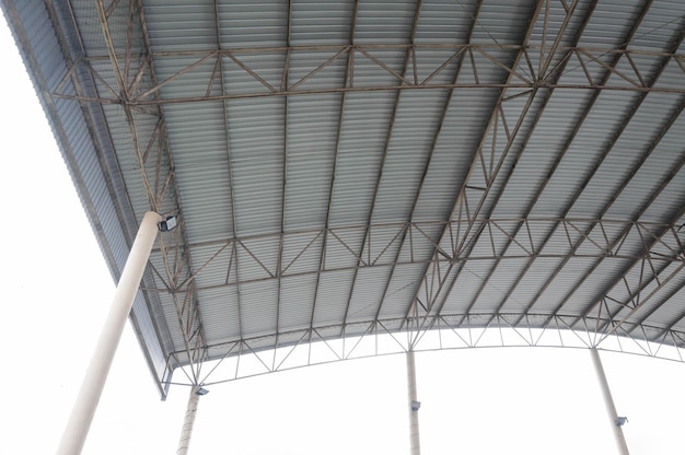 Steel structure Roof detail Indoor empty warehouse factory Curve line Steel structure Detail of Metal roof construction