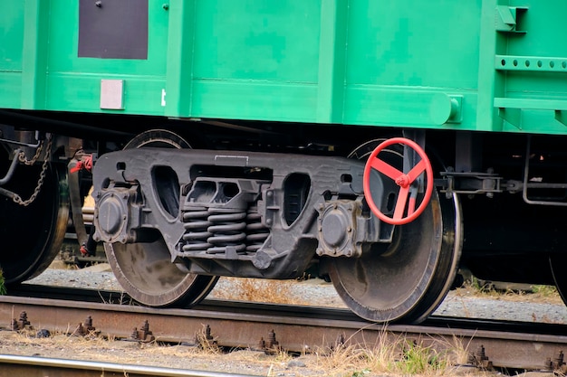 Steel wheelset of railway cars on rails