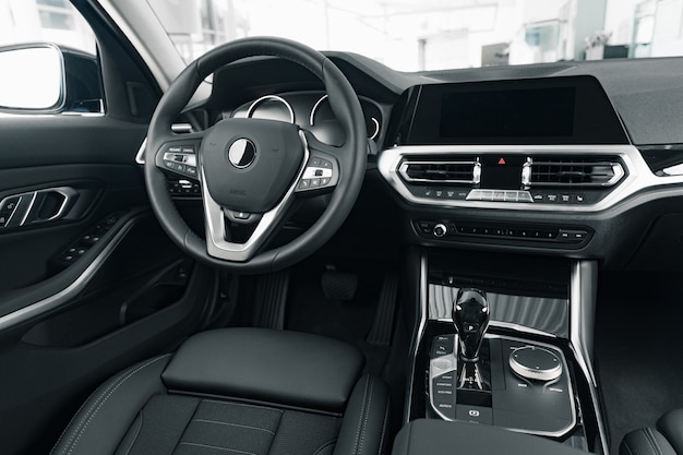 Steering wheel of a new luxury car