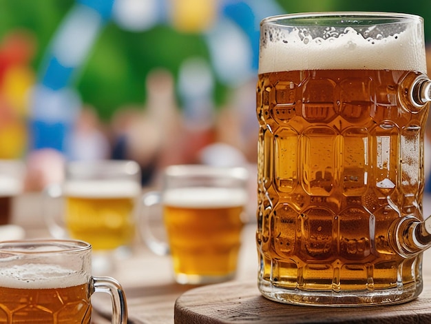 Stein of beer on a table at an Oktoberfest celebration ai generated