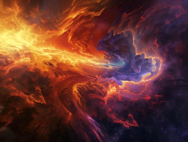 Stellar Inferno abstract depiction of a cosmic event with fiery red and orange hues entwined with co