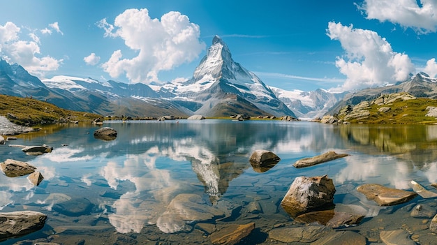 Stellisee and Matterhorn mountain in the Swiss Alps