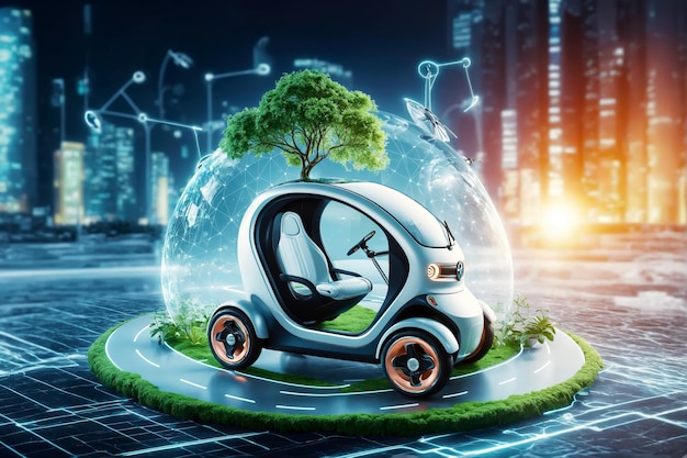 Step into the future of travel with a mini electric car reducing your carbon footprint AI Generated