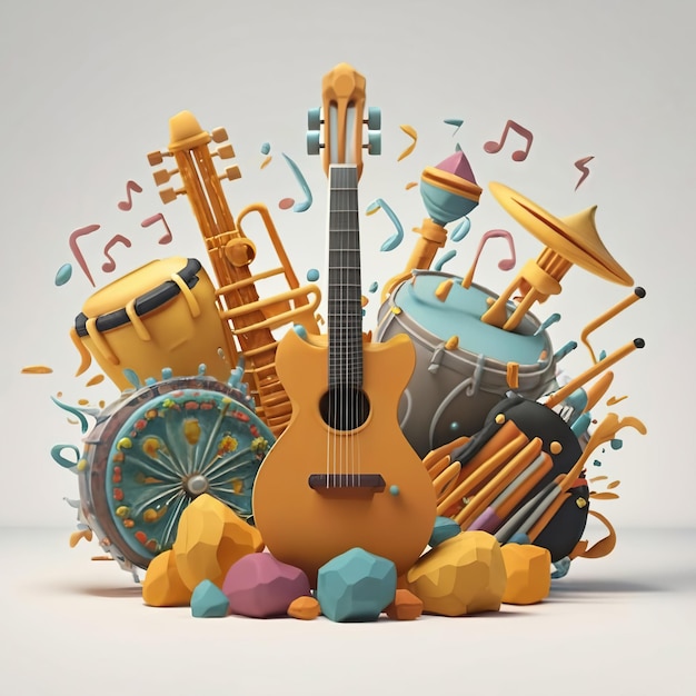 Photo step into the melody of world music day explore a vibrant image of musical instruments ai generated