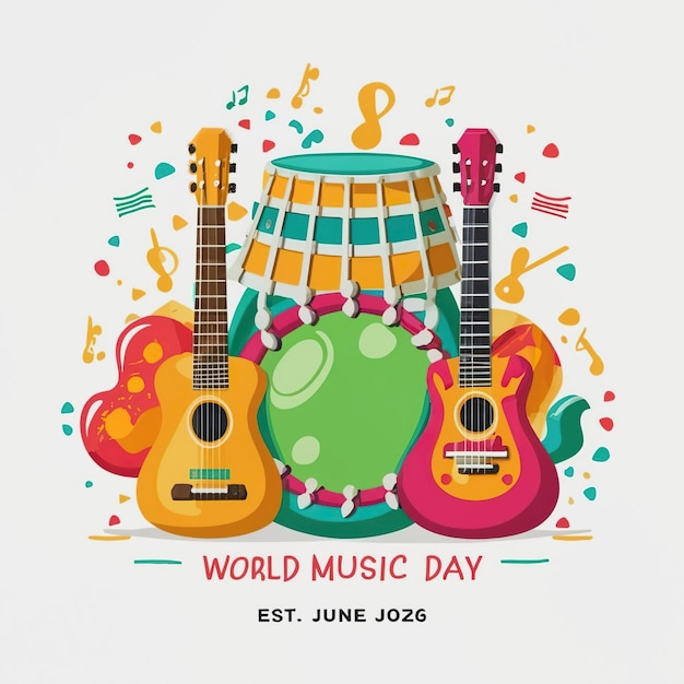 Photo step into the melody of world music day explore a vibrant image of musical instruments ai generated