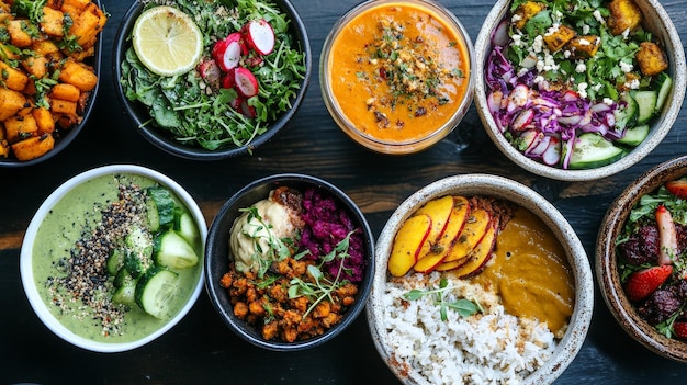 Photo step into a vegan cafe where plantbased dishes and drinks offer a feast for the senses