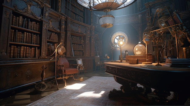 Step into a world of imagination with this ultrarealistic 8k Steampunk library complete with vintage accessories and intricate details Generated by AI