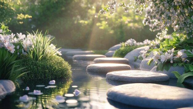 Photo stepping stones through a tranquil garden