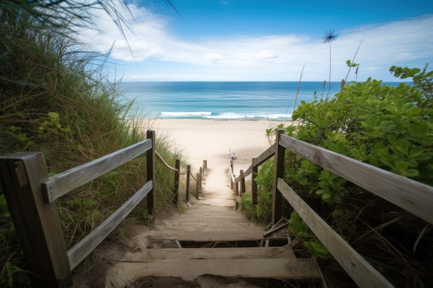 Steps leading down to the beach and the ocean