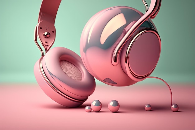 Stereo headphones in pink set against a pastel colored background First rate perspective