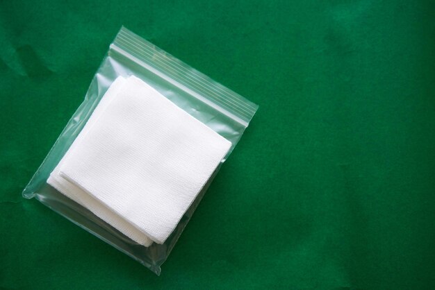 Sterile gauze pack in plastic zipper bag for package medical concept