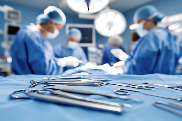 Sterile surgical environment with focused surgeons and instruments medical precision and care