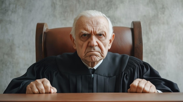 Photo stern judge in courtroom