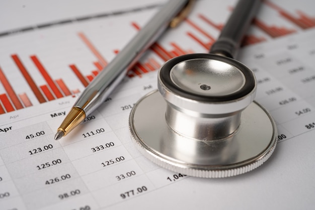 Stethoscope on charts and graphs paper