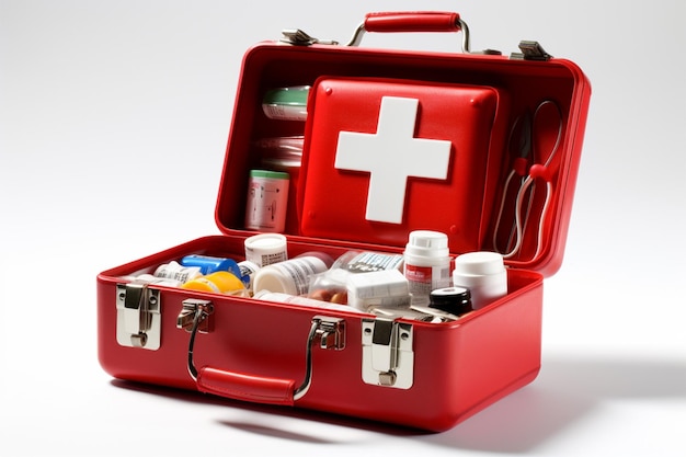 stethoscope and first aid kit isolated 3d render