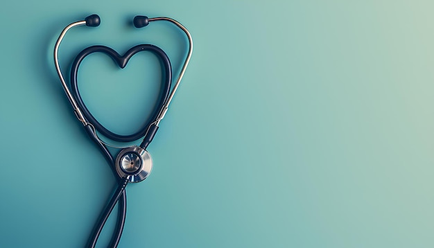 Photo stethoscope heart shape on pastel blue background